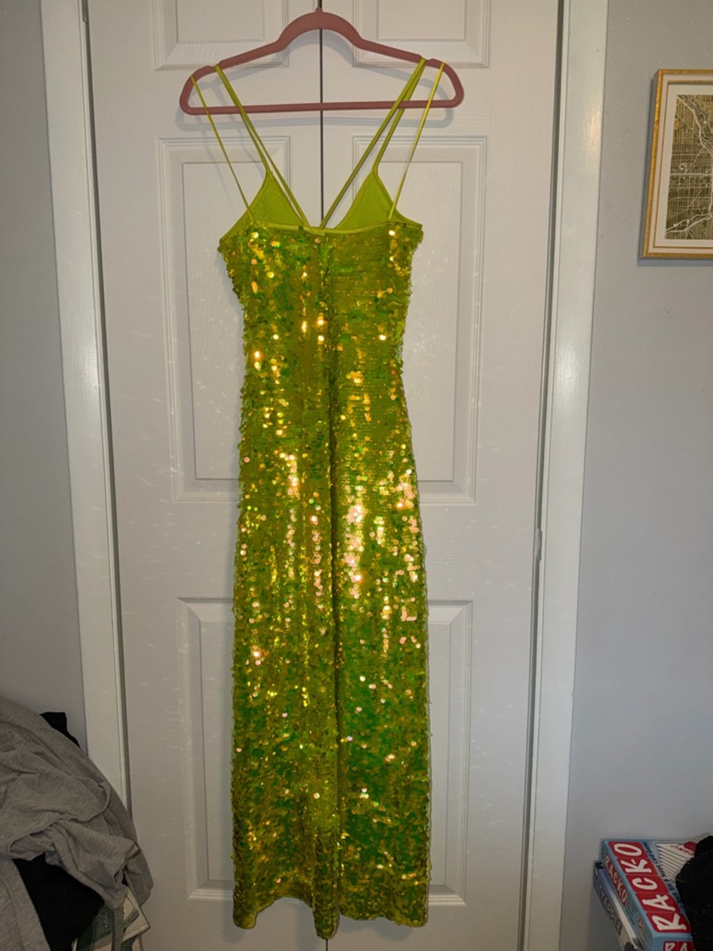 cult gaia Lime Green Sequin Halter Midi Dress - Picture 4 of 4